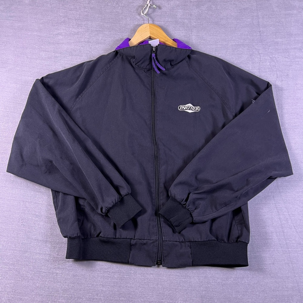 Swingster Partner Logo Full Zip Raglan Jacket Mens XL Black Purple Made in USA